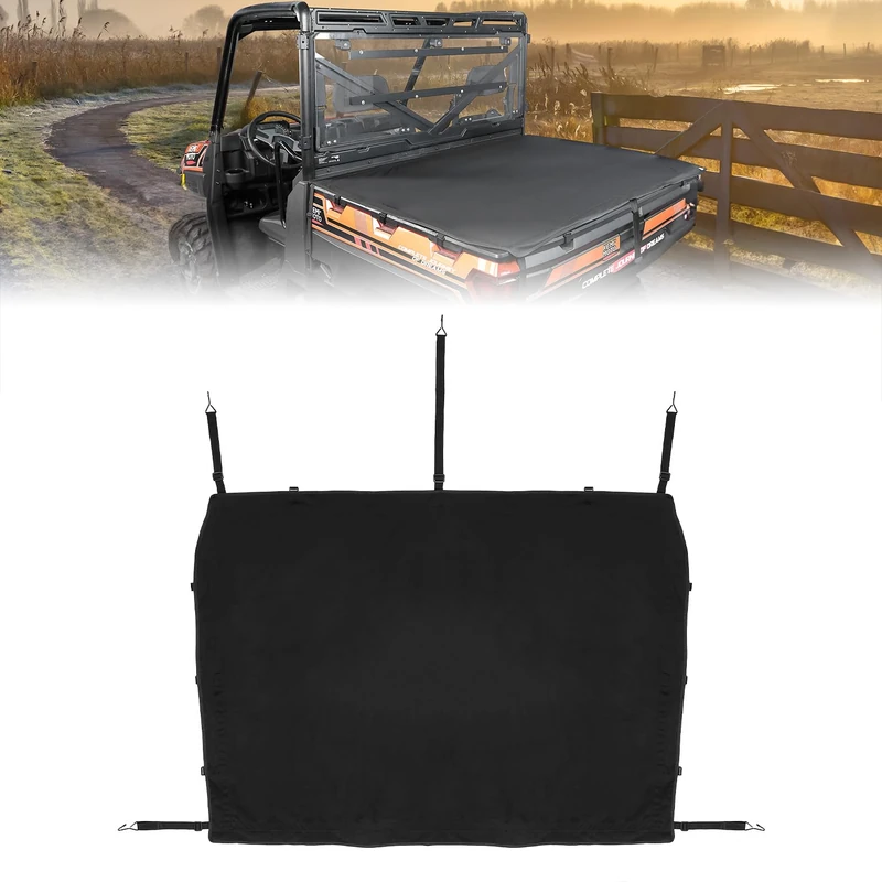 KEMIMOTO UTV Tonneau Cover, Waterproof Cargo Bed Cover Compatible with Polaris 1000/ 1000XP/1000 XP Crew, Ranger 570/ Crew, Easy Installation, Adjustable Strap, Storage Cover 1680D Oxford Fabric