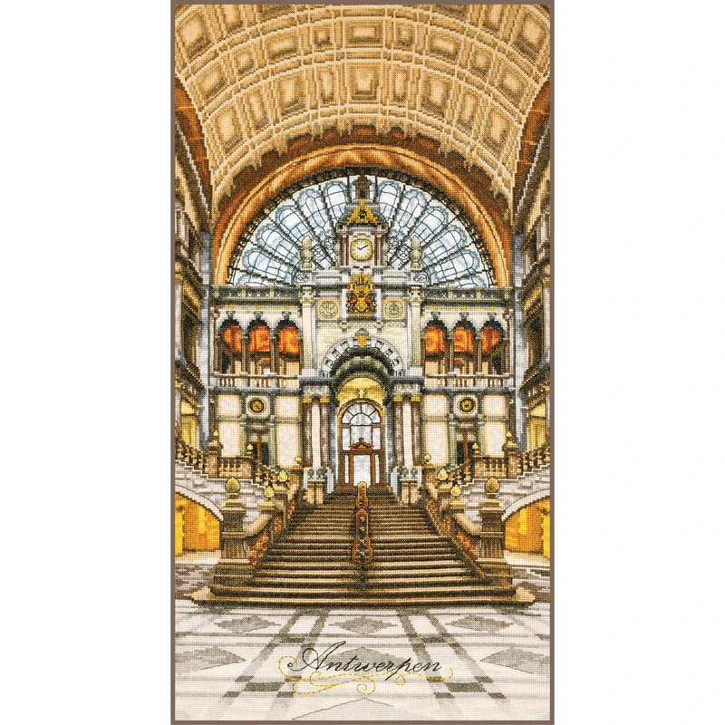 Lanarte Counted Cross Stitch Kits Complete Wall Art DIY Central Station Antwerp Set Crafts Adults Set Decoration Salon Creative Gift ca. 35 x 70cm Cross Stitch Embroidery
