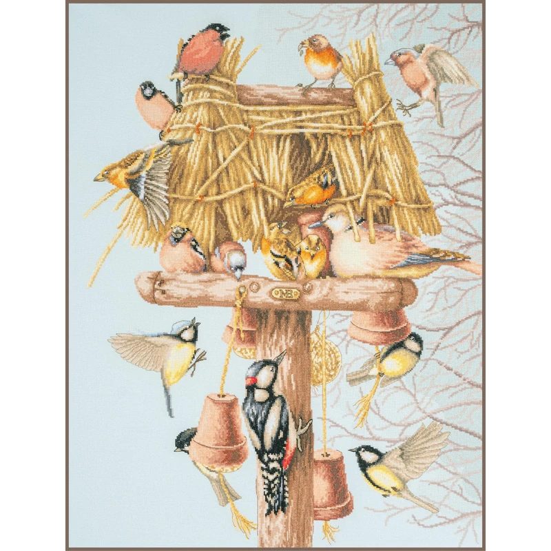 Lanarte Cross Stitch Embroidery Kits Counted Cross Stitch Pictures Set Neighbourhood Birds Wall Decoration Handmade Set for Adults 49 x 66 cm DIY Decoration Craft Set Craftsman Creative Gift Set