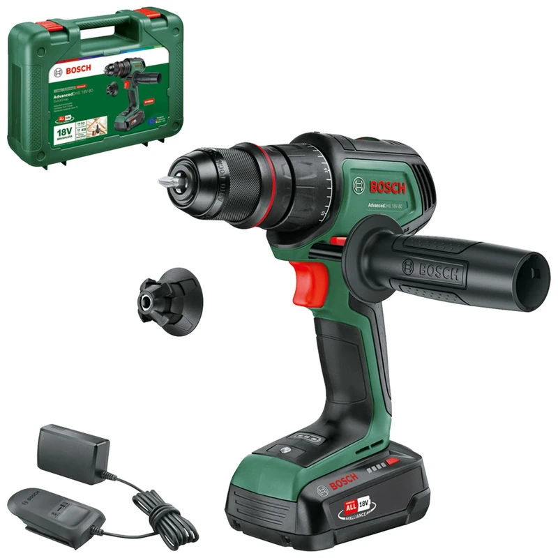 Bosch AdvancedDrill 18V-80 Cordless Drill (Drill and Screw; 18V System; 78 Nm; 13 mm Metal Chuck; Magnetic Bit; Aux Handle; with Battery and Charger)