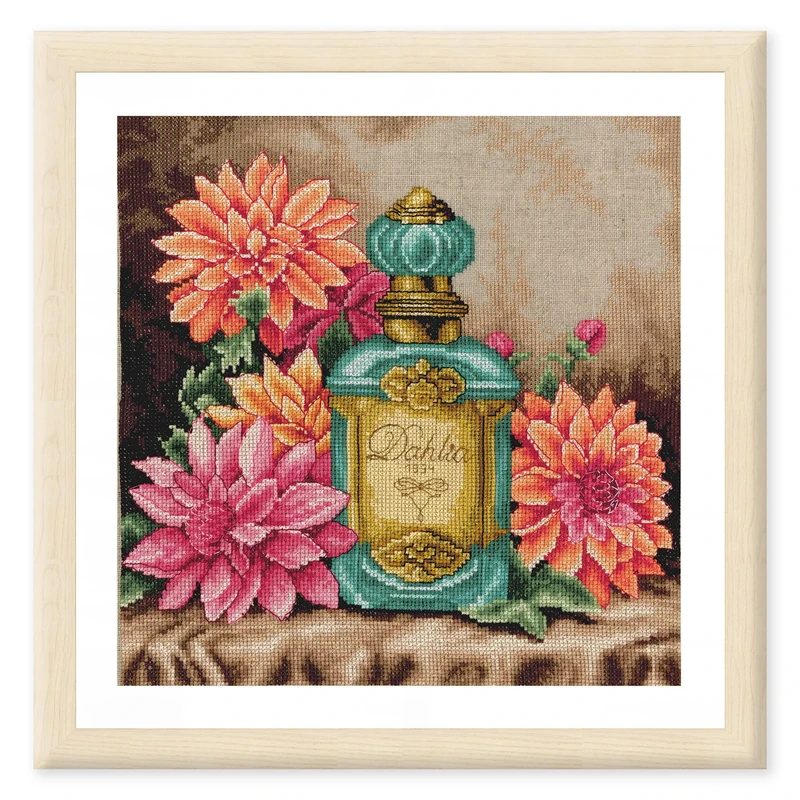 Lanarte Cross Stitch Embroidery Kits Counted Cross Stitch Pictures Set The Fragrance of Dahlia Wall Decoration Handmade Set for Adults Approx. 29 x 29 cm DIY Decoration Craft Set Craftsman Creative