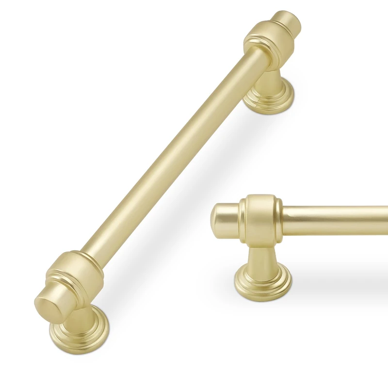 POVEFONK 10 Pack 6-1/4 inch(160mm) Brushed Brass Cabinet Handles and Pulls - Gold Drawer Pulls and Hardware for Kitchen and Dresser