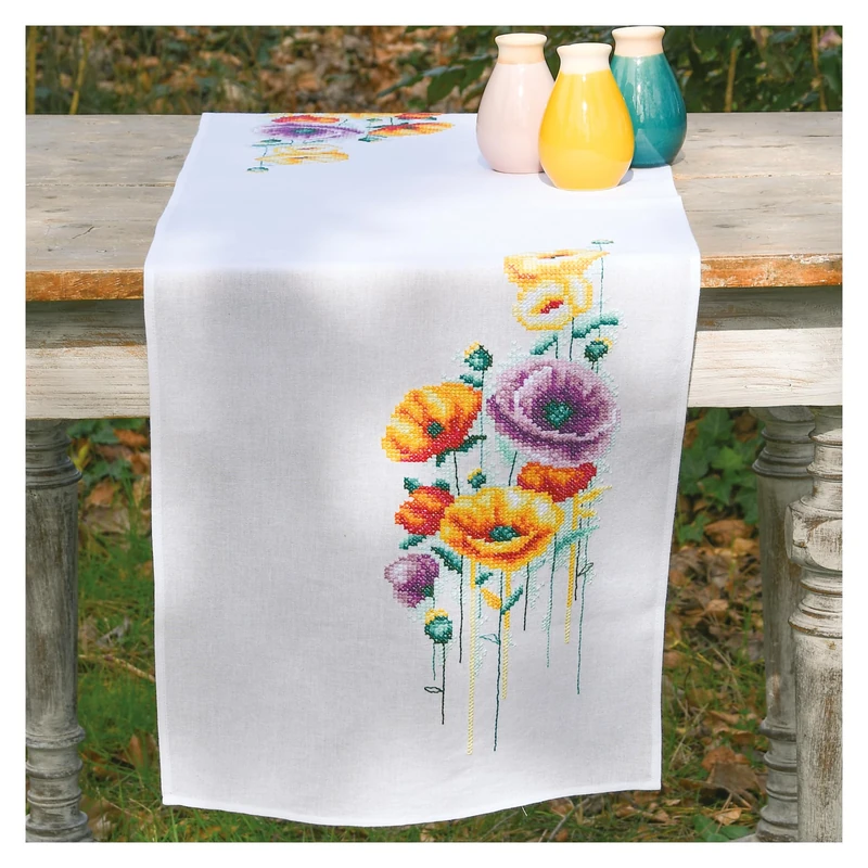 Vervaco Coquelicots chemin Table Cross Stitch Kit