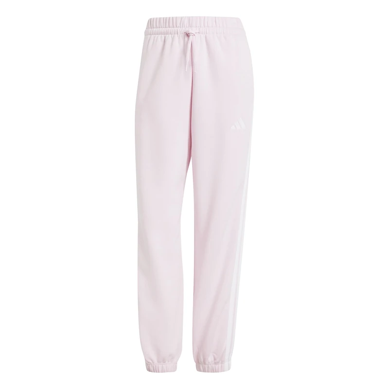 adidas Women's Essentials 3-Stripes Fleece Loose Pants, Clear Pink/White, XL