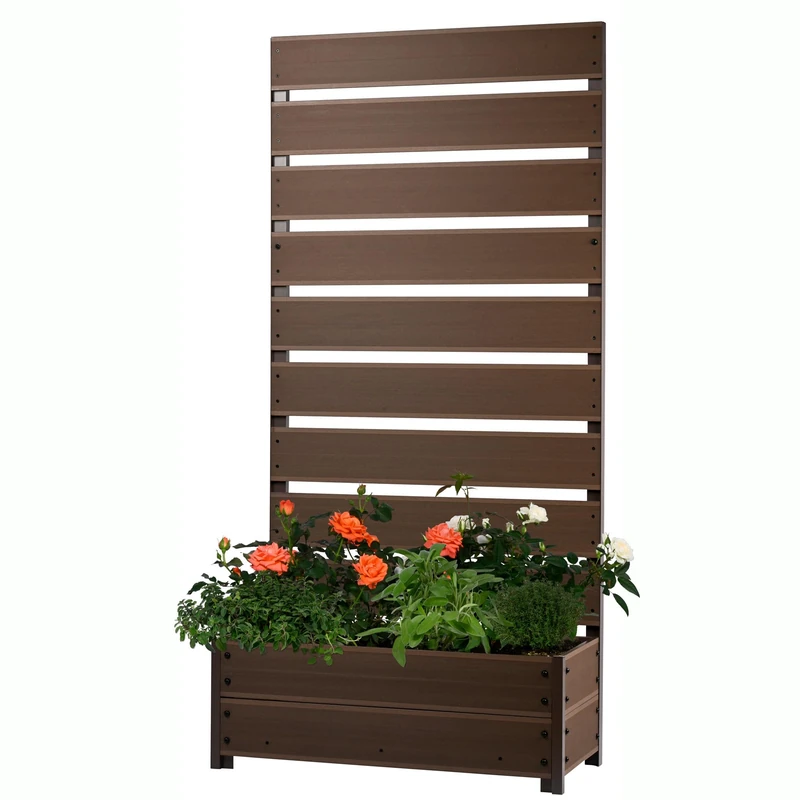 dobar® XXL WPC Plant Pot with High Trellis Privacy Screen - Large Planter Box Ideal for Balconies and Patios - 72 x 33 x 137 cm - Silver Grey