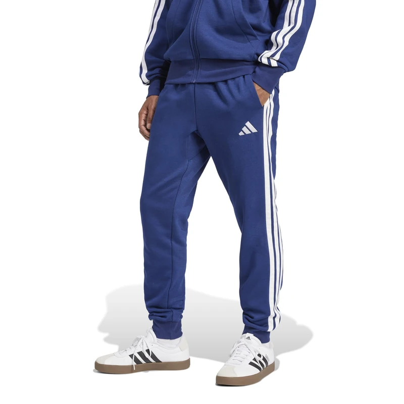 adidas Men's Essential Three Stripes Fleece Pant, Dark Blue/White, XL