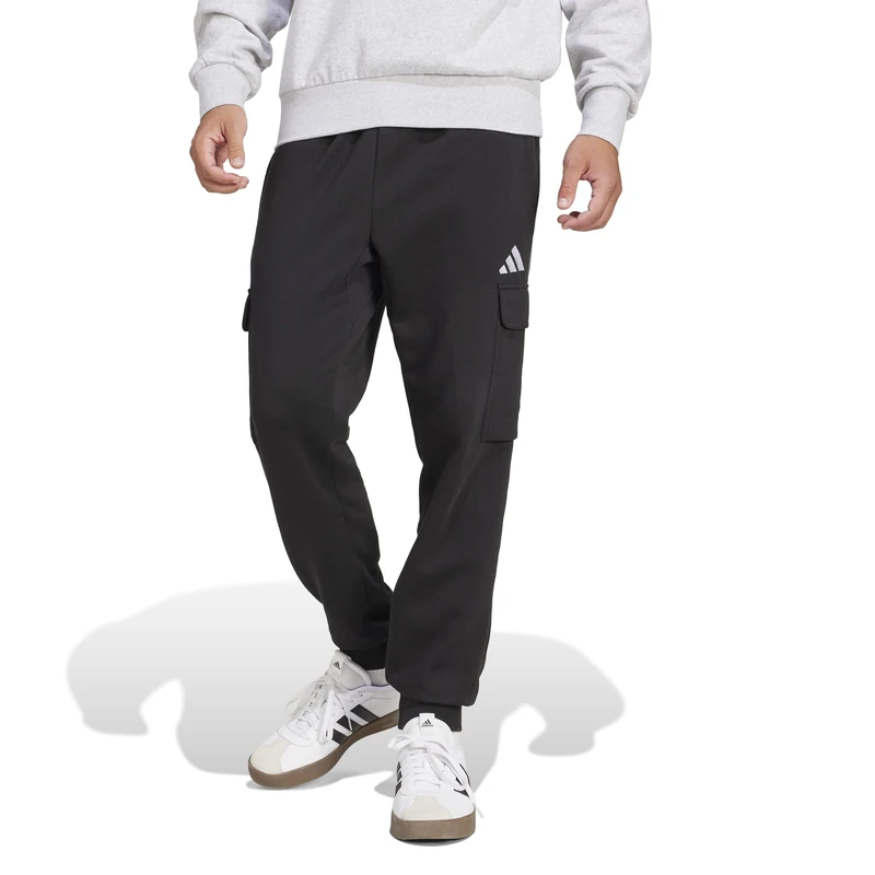 adidas Men's Essentials FEELCOZY Fleece Cargo Pant, Black/White, XXL