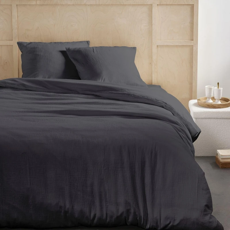 TODAY Plain Cotton Gauze Bedding Set for Double 240 x 220 cm Charcoal