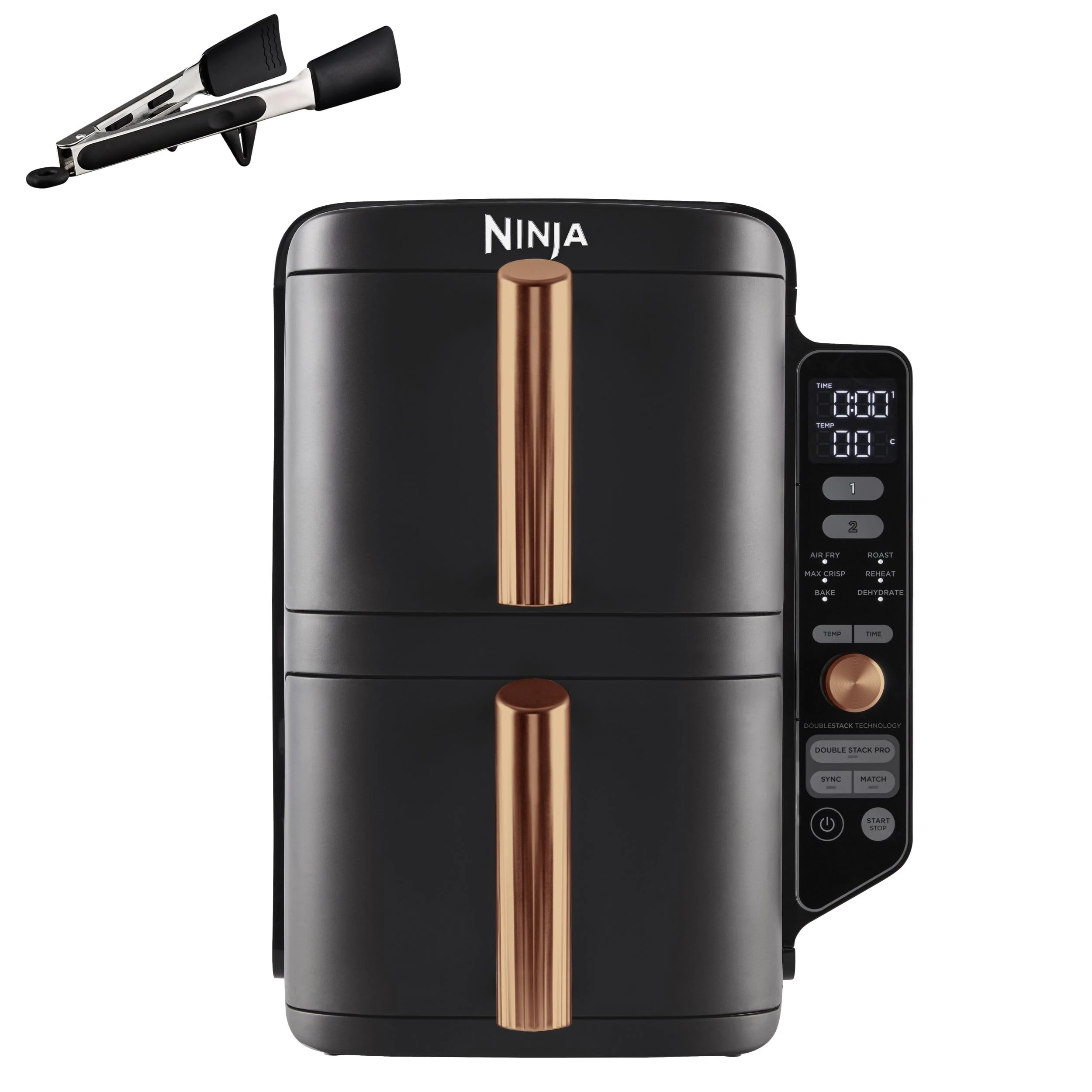 Ninja Double Stack XL Air Fryer, Vertical Dual Drawer Air Fryer with 4 cooking levels, 2 Drawers & 2 Racks, Space Saving Design, 9.5L Capacity, 6 Cooking Functions, 8 Portions, Copper Black SL400UKCP