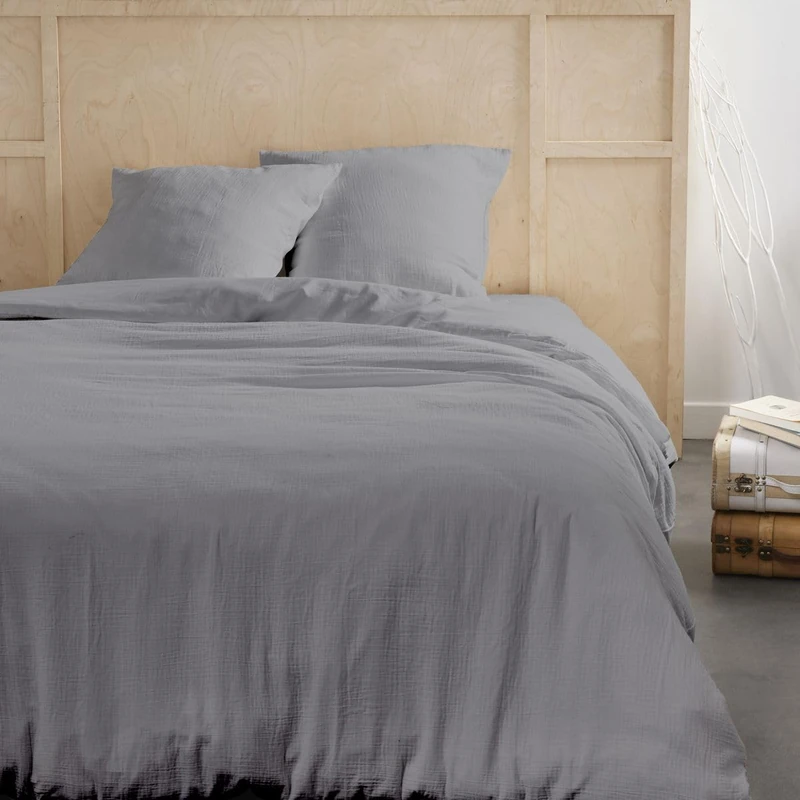 TODAY Plain Steel Cotton Gauze Bedding Set for Double 240 x 220 cm