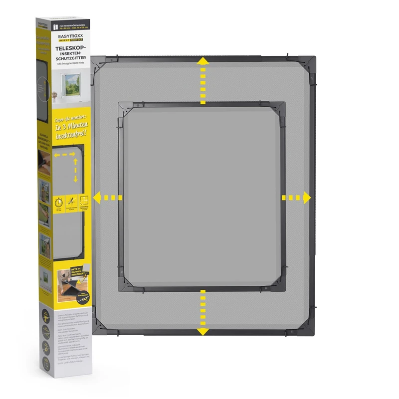 EASYmaxx Telescopic Fly Screen Frame for Windows | Mosquito Net with Pre-Assembled Frame - Adjustable | Bug Mesh Easy Installation | Protection Against Mosquitoes, Flies, Wasps [Anthracite]