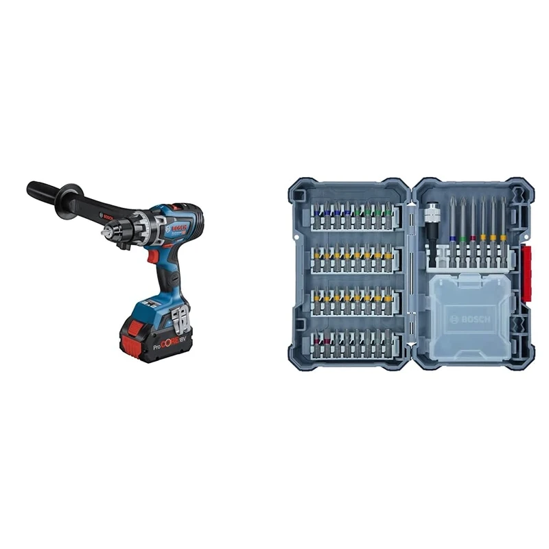 Bosch Professional BITURBO GSR 18V-150 C Cordless Drill/Driver (max. Torque of 150 Nm, in L-BOXX 136) + 40-Pieces Drill Set (Extra Hard Screwdriver Bits, with Universal Holder)
