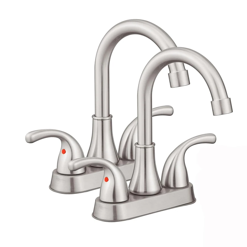 Brushed Nickel Bathroom Sink Faucet 4" Faucet 2 Handle with Pop-Up Drain Cover and Supply Hoses (Set of 2)