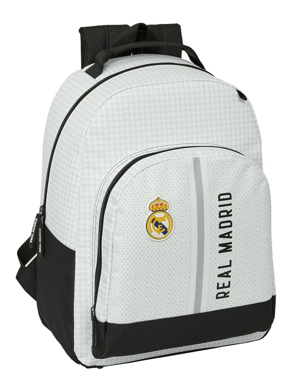 Safta Real Madrid 1st Team 24/25 – Backpack Adaptable to Car, Backpack, Ideal for Children of Different Ages, Comfortable and Versatile, 32 x 15 x 42 cm, White/Grey, 21.5 L, white/grey, Estándar,