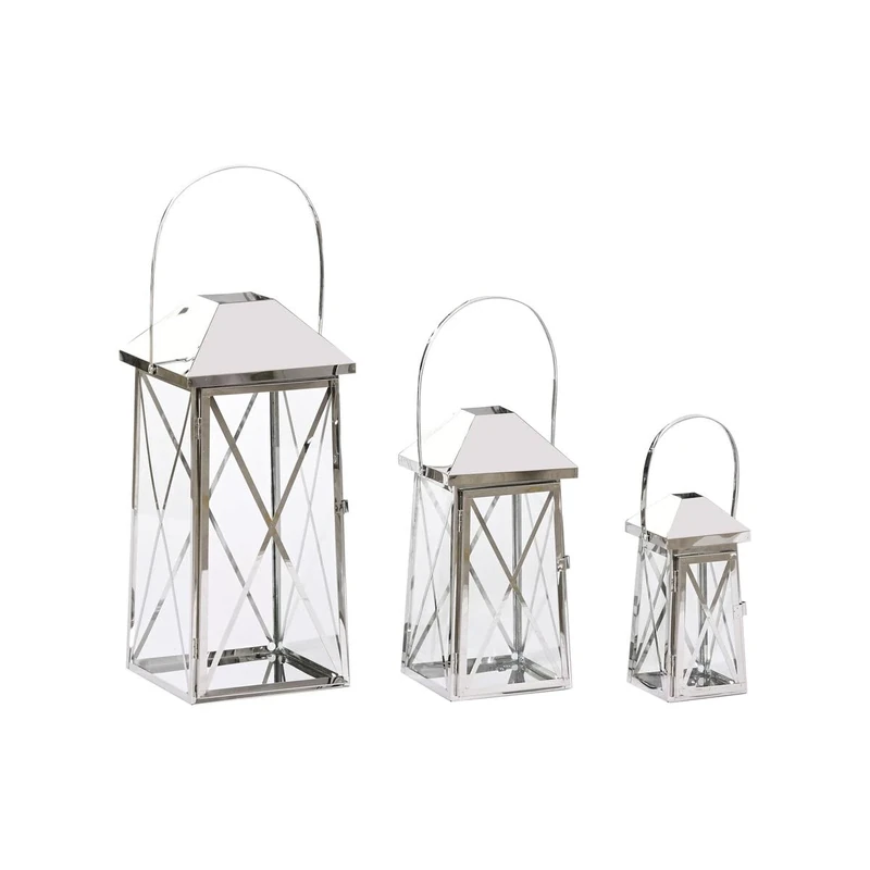 Home ESPRIT Lantern Silver Glass Chrome Steel 20 x 20 x 48 cm (3 Pieces)
