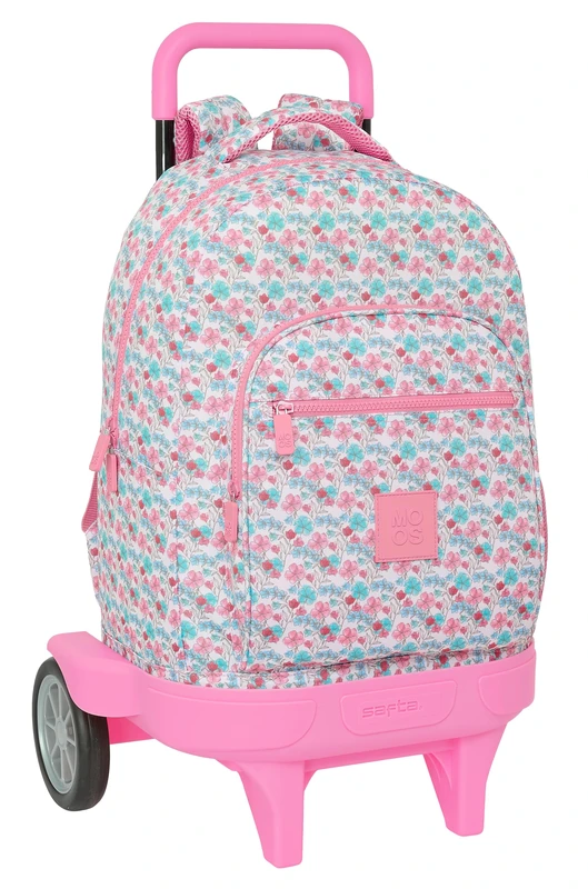 Safta MOOS Flores – Large Backpack with Wheels, Compact Evolution, Removable, Ideal for Children of Different Ages, Comfortable and Versatile, Quality and Resistance, 33 x 22 x 45 cm, Multi-Coloured,