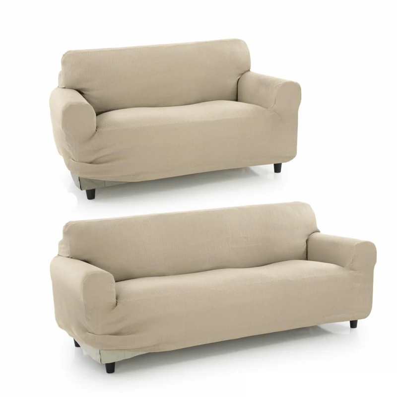 SOFAKOVER® Super Elastic Sofa Cover, Pack of 2 Sofa Cover for 3 and 2 Seater Sofa, Breathable, Comfortable and Durable, Sofa Cover, Easy to Install, 2+3 Seater, Beige