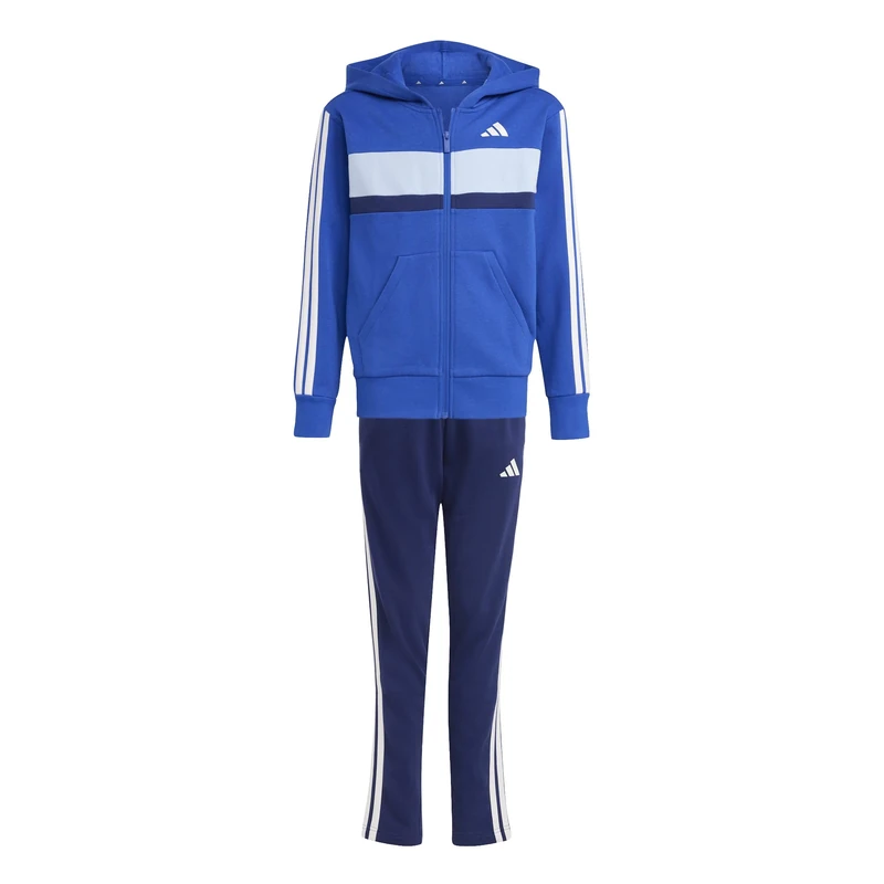 adidas Unisex Kids SEASONAL ESSENTIALS TIBERIO 3 STRIPES FLEECE TRACKSUIT, team royal blue/white/glow blue, 7-8 Years