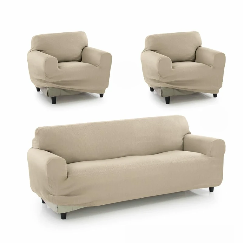 SOFAKOVER® Super Stretch Sofa Cover, Breathable, Comfortable and Durable, Easy to Install (3 Seater and Two Covers for 1 Seater) Beige