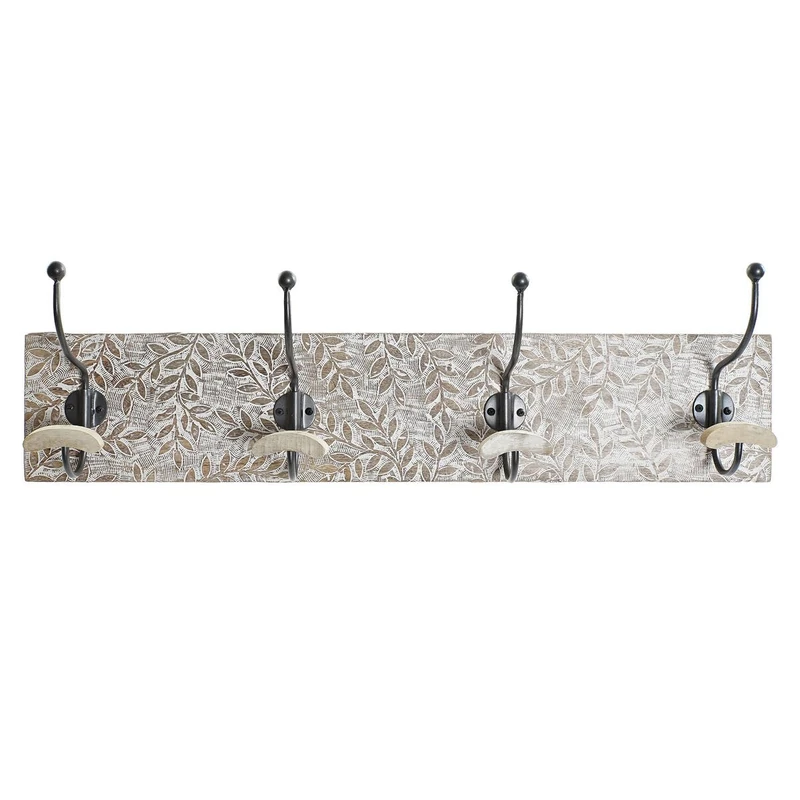 Home ESPRIT White Iron Mango Wood Wall Coat Rack 76 x 14 x 21 cm