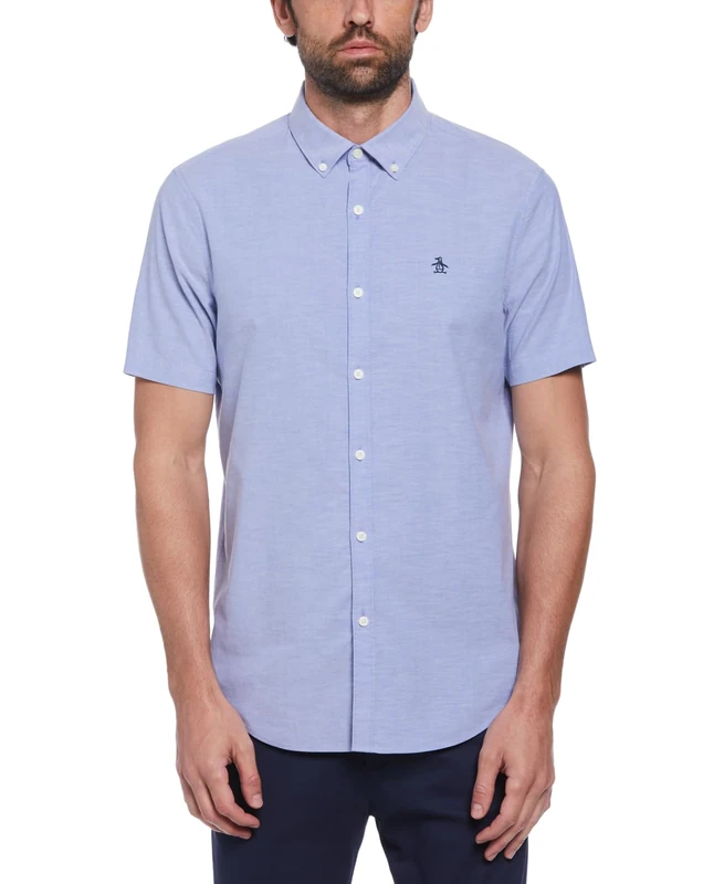 Original Penguin - Men's Shirt, SS Oxford STRTCH NO Fit Shirt, Amparo Blue, L