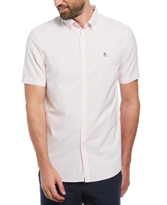 Original Penguin - Men's Shirt, SS Oxford STRTCH NO Fit Shirt, Parfait Pink, L