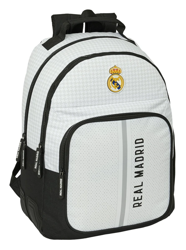 safta Real Madrid 1st Team 24/25 – Children's School Backpack, Ideal for Children of Different Ages, Comfortable and Versatile, Quality and Resistance, 32 x 15 x 42 cm, White/Grey, White/Grey,