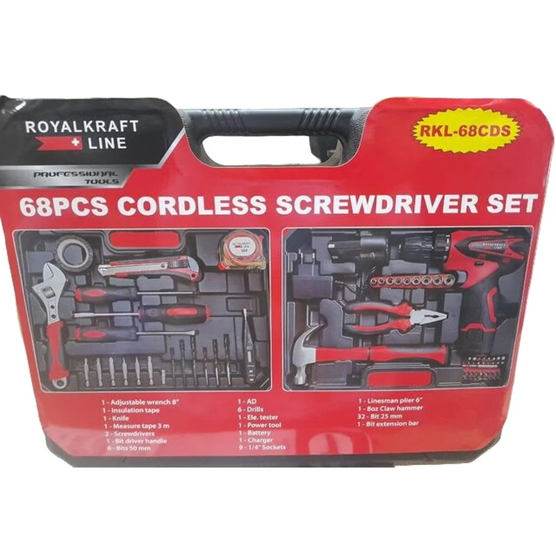 ROYAL KRAFT Screwdriver Drill Tool Set 23 NM 1.5 Ah 12 V 68 Pieces