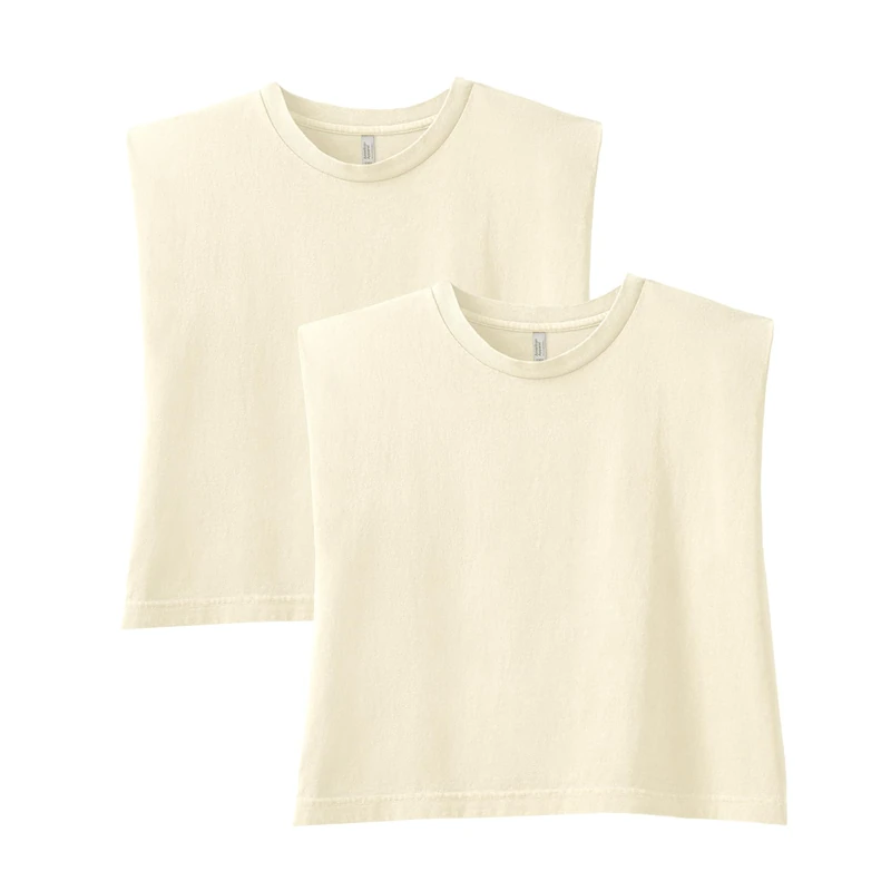 American Apparel Women's Heavyweight Cotton, Boxy, Cropped, and Garment Dyed Muscle T-Shirt, Style G307GD, 2-Pack, Faded Cream (2-Pack), M