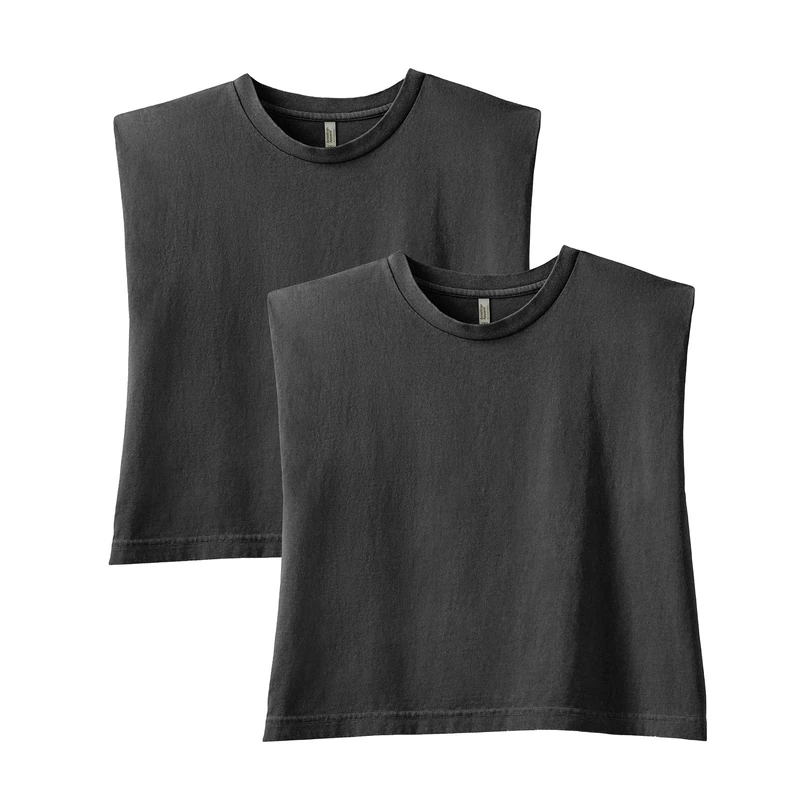 American Apparel Women's Heavyweight Cotton, Boxy, Cropped, and Garment Dyed Muscle T-Shirt, Style G307GD, 2-Pack, Faded Black (2-Pack), S - Image 1