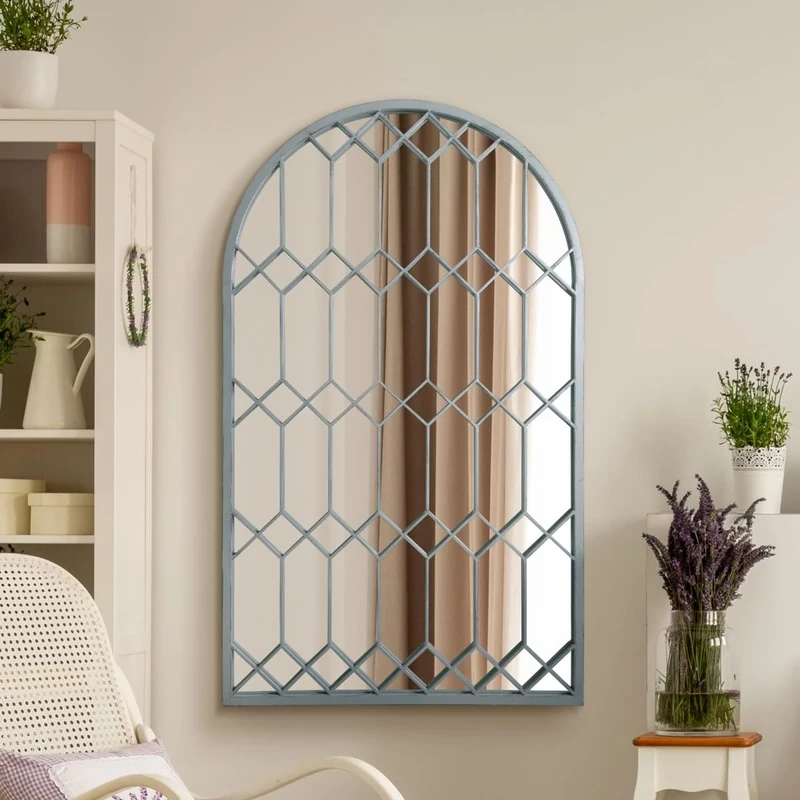The Arcus - Duck Egg Blue Metal Framed Arched Leaner or Wall Mirror 49" X 30" (125CM X 75CM)
