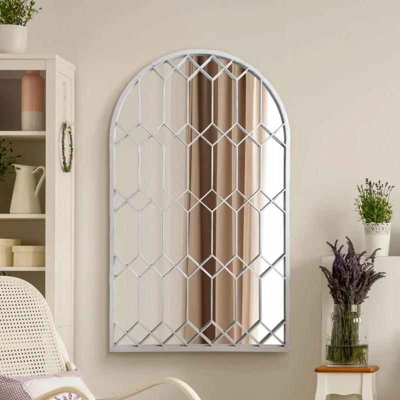 The Arcus - 'Off' White Metal Framed Arched Leaner or Wall Mirror 49" X 30" (125CM X 75CM)