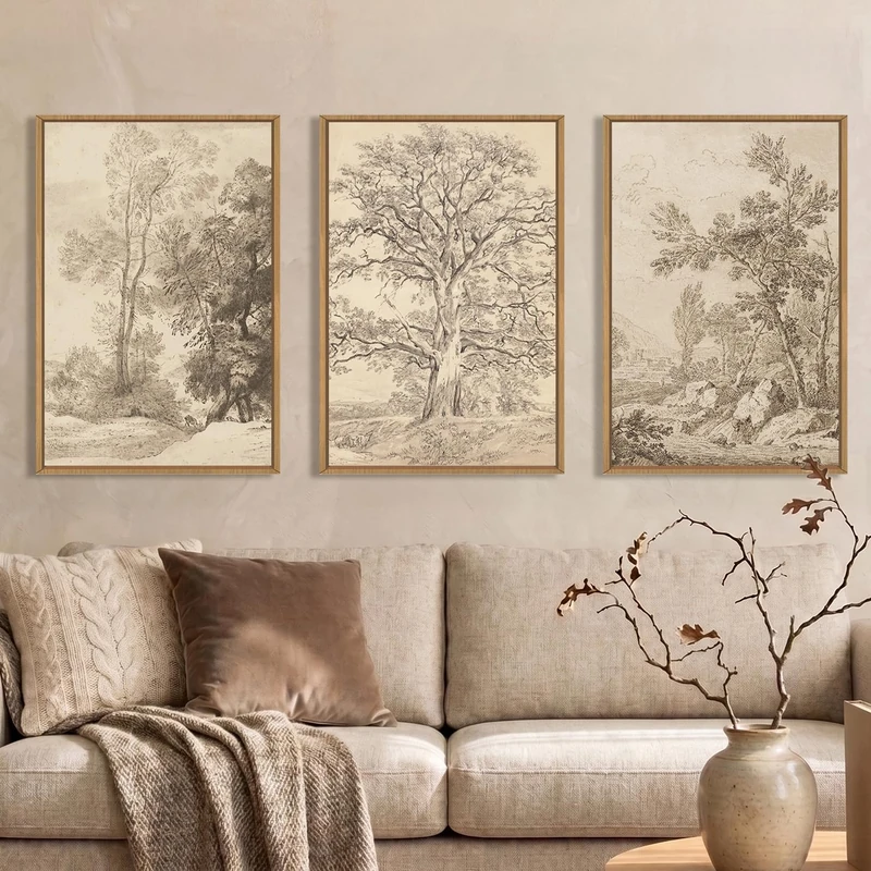 Ausril Large Vintage Sketchbook Framed Canvas Wall Art Set -16"x24"x3