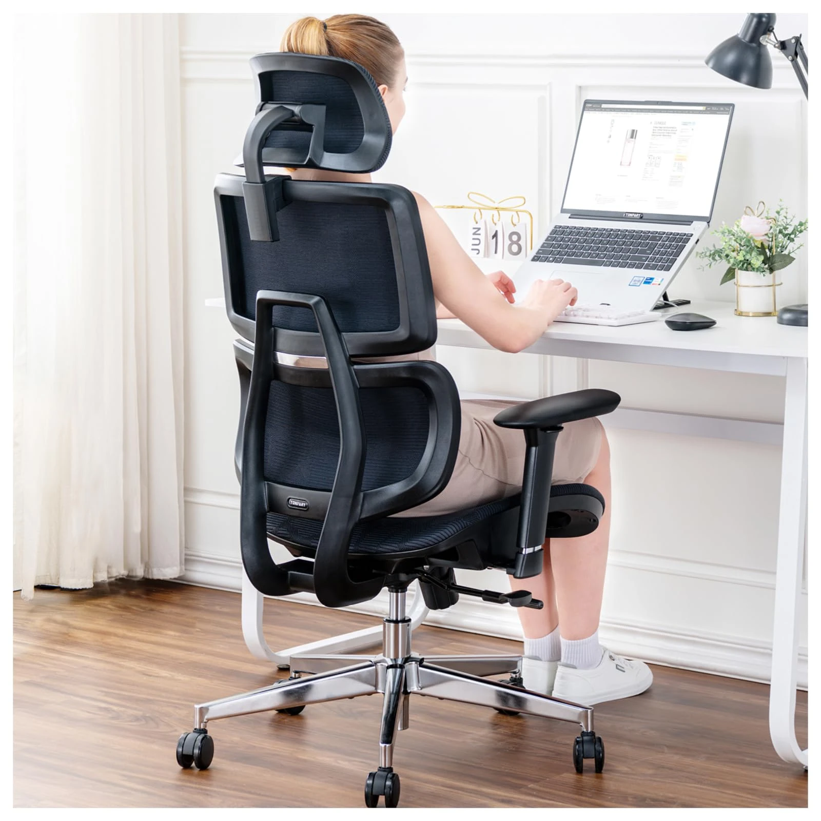 TONFARY Ergonomic Office Chair - Breathable High Back Armchair with Mesh Lumbar Support, 130° Tilt Backrest, Adjustable Seat Depth & 3D Armrest - Big and Tall, Swivel Rolling, Supports Up to 330 LBS