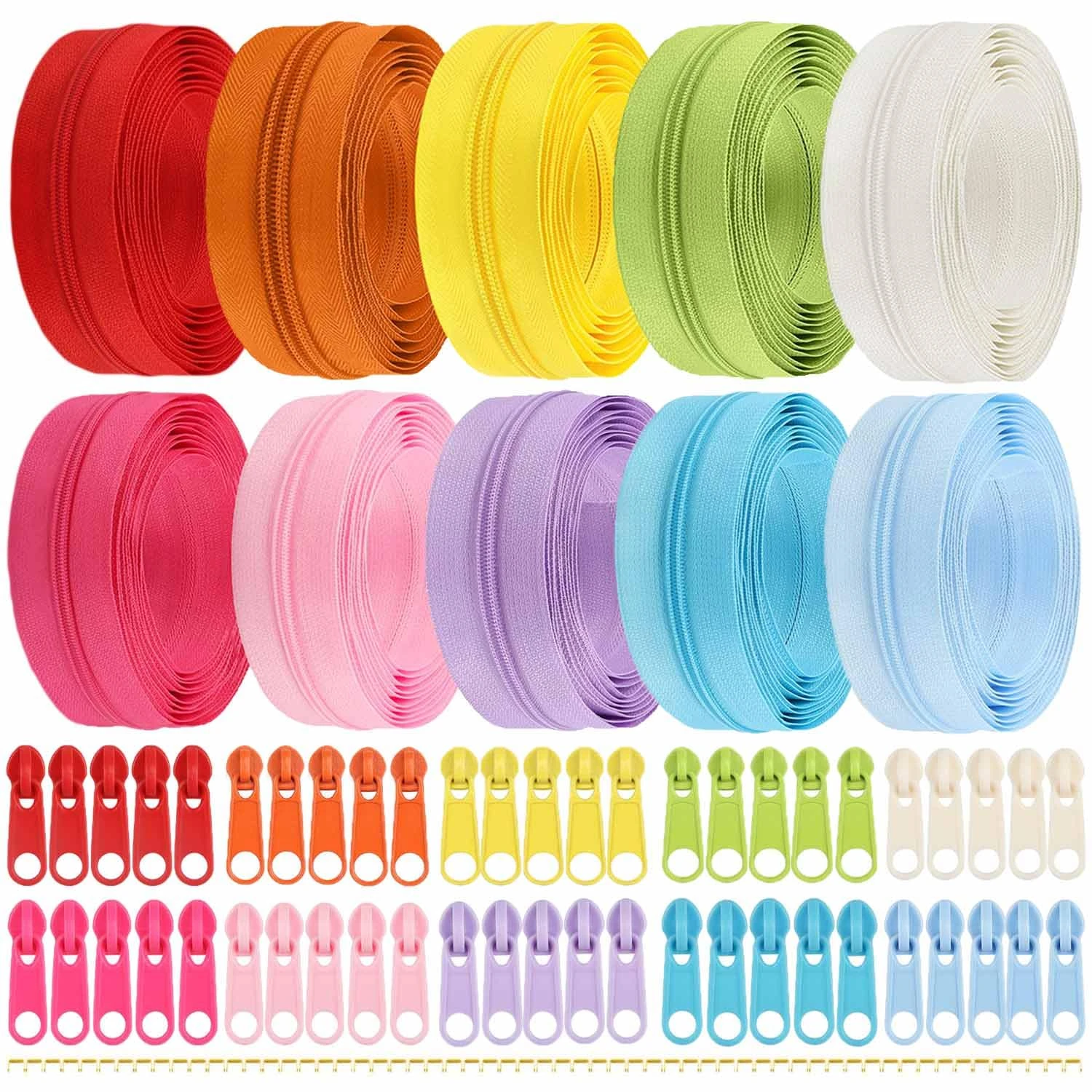 Duscdesp 30M 10 Colors Zipper, DIY Open Ended Invisible Zip with 50 Sliders, Zipper Repair Kit for Sewing, Crafting and Bag