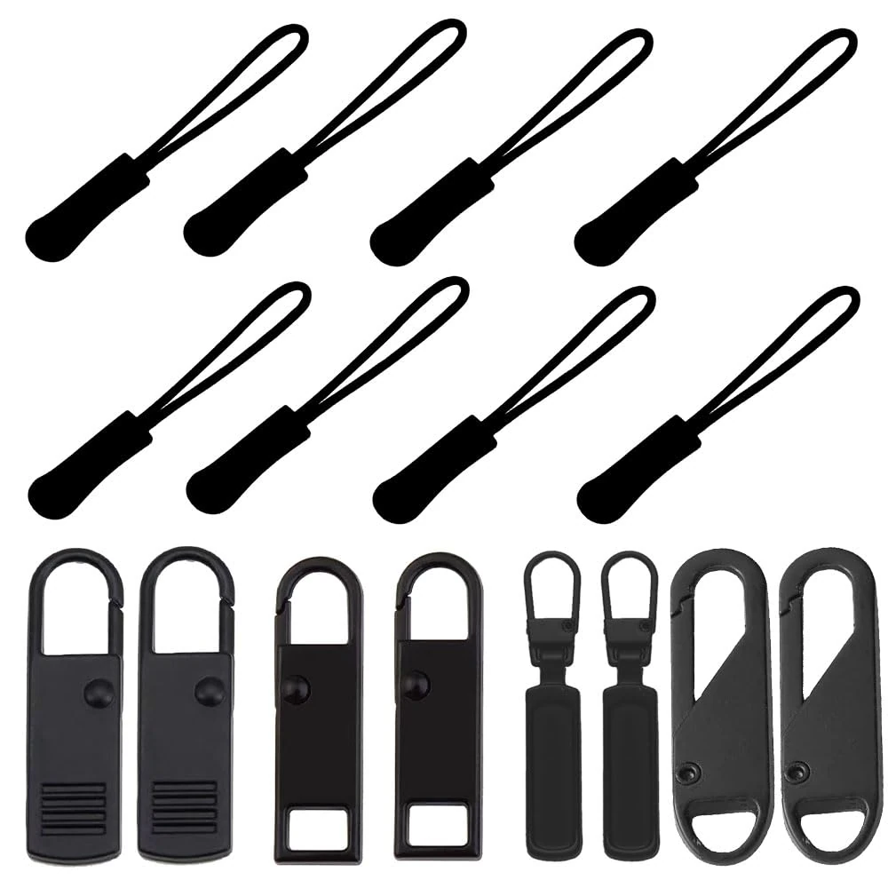 Aeuezxx Spare Zipper Pull, 16 Pices Zipper Puller Replacement, for Purse, Luggage, Clothes, Jeans, Suitcase, (8 PCS Zip Tags Cord Pulls and 8 PCS Metal Zip Pulls)