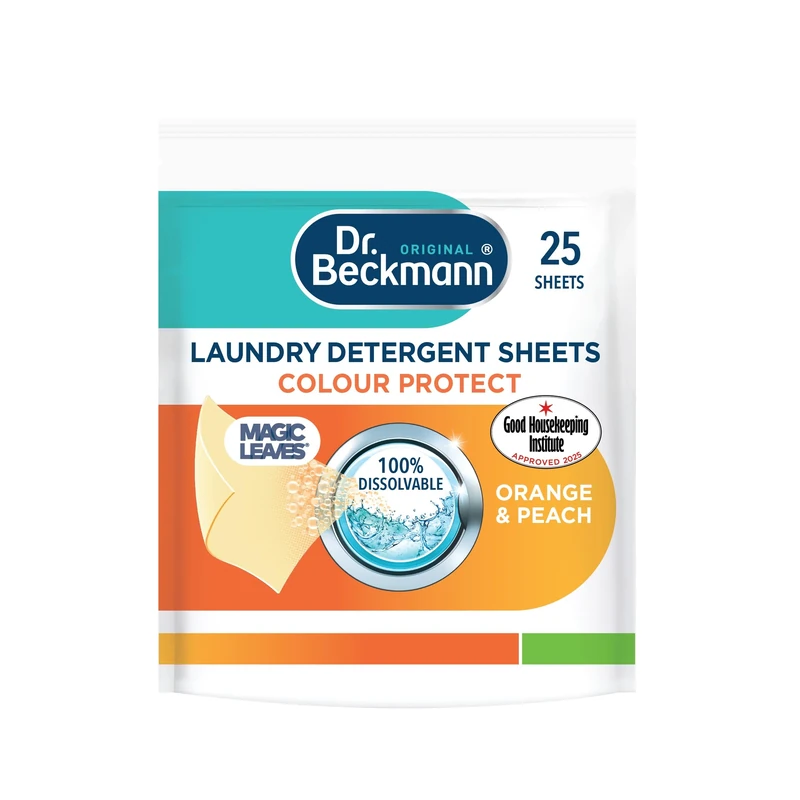 DR. BECKMANN Laundry Detergent Sheets Colour Protect | Orange & Peach | MAGIC LEAVES | Pre-dosed | 25 sheets