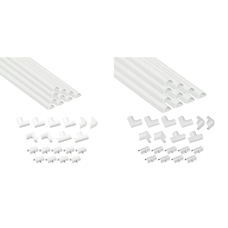 D-Line White Mini Trunking Kit, 4-Meter Self-Adhesive Wire Hider & Micro+ Cable Trunking 4-Meter Pack, Half Round Cable Cover, Paintable