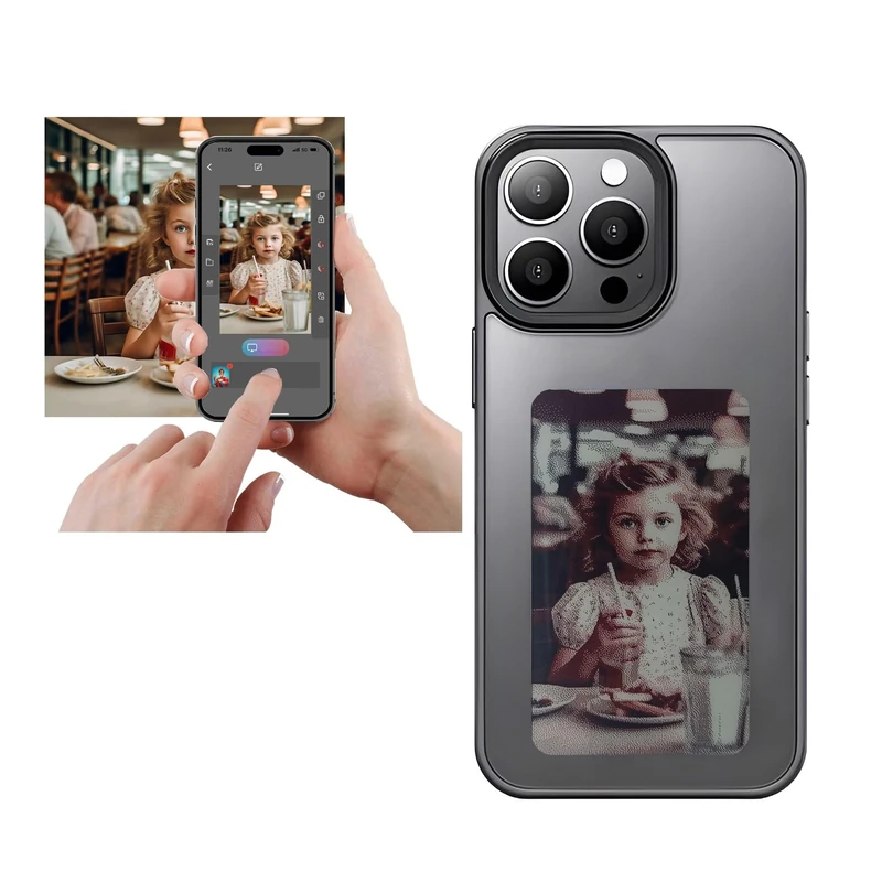 Smart Photo Rear Projection DIY phone Case Customizable E-Ink Phone Case Instantly Display Photos On The Ink Screen Back Cover Personalize Your Phone Anytime Anywhere (Black, For iPhone 14 Pro Max) - Image 1