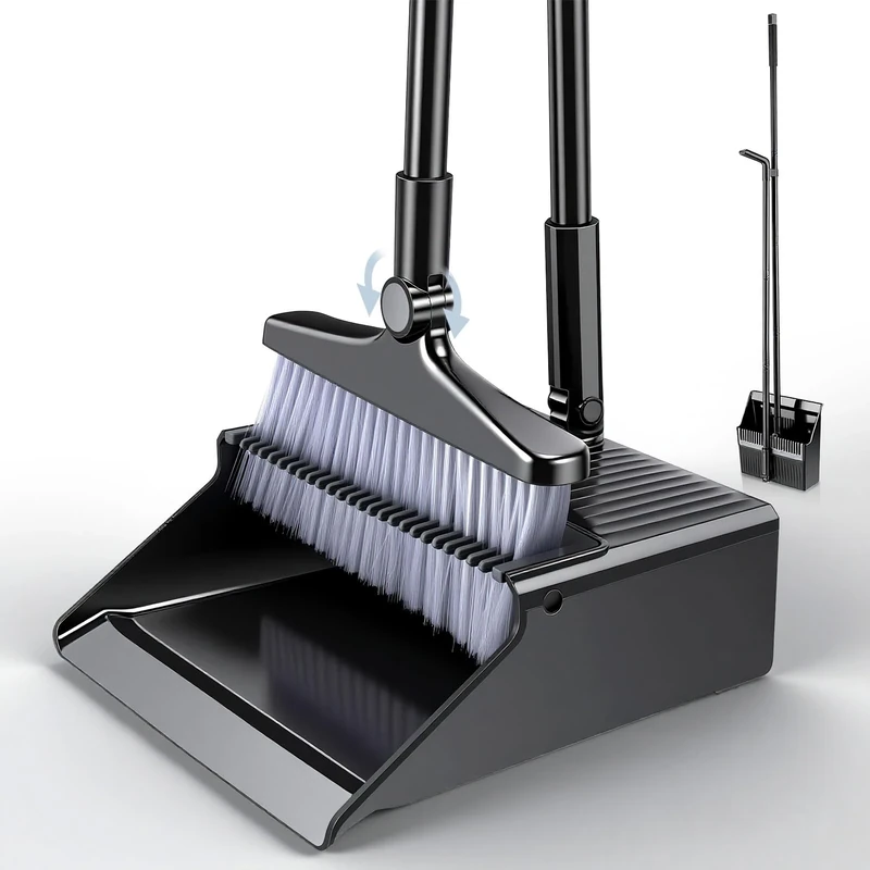 Daris Broom and Dustpan Set,Dustpan and Brush Set Long Handled,Sweeping Upright Sweep Set ，180 Degree Rotating Sweeping Brush,Household Dust Pan with Comb Teeth for Indoor Outdoor Home Room Kitchen