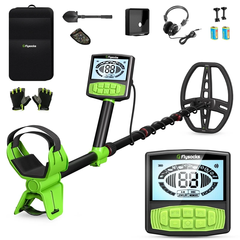 Flysocks Professional Metal Detector Set-IP68 Waterproof Metal Detector with Precise Pinpointer, 25 cm Detection Depth, 5 Modes, Gold Detector Suitable for Adults