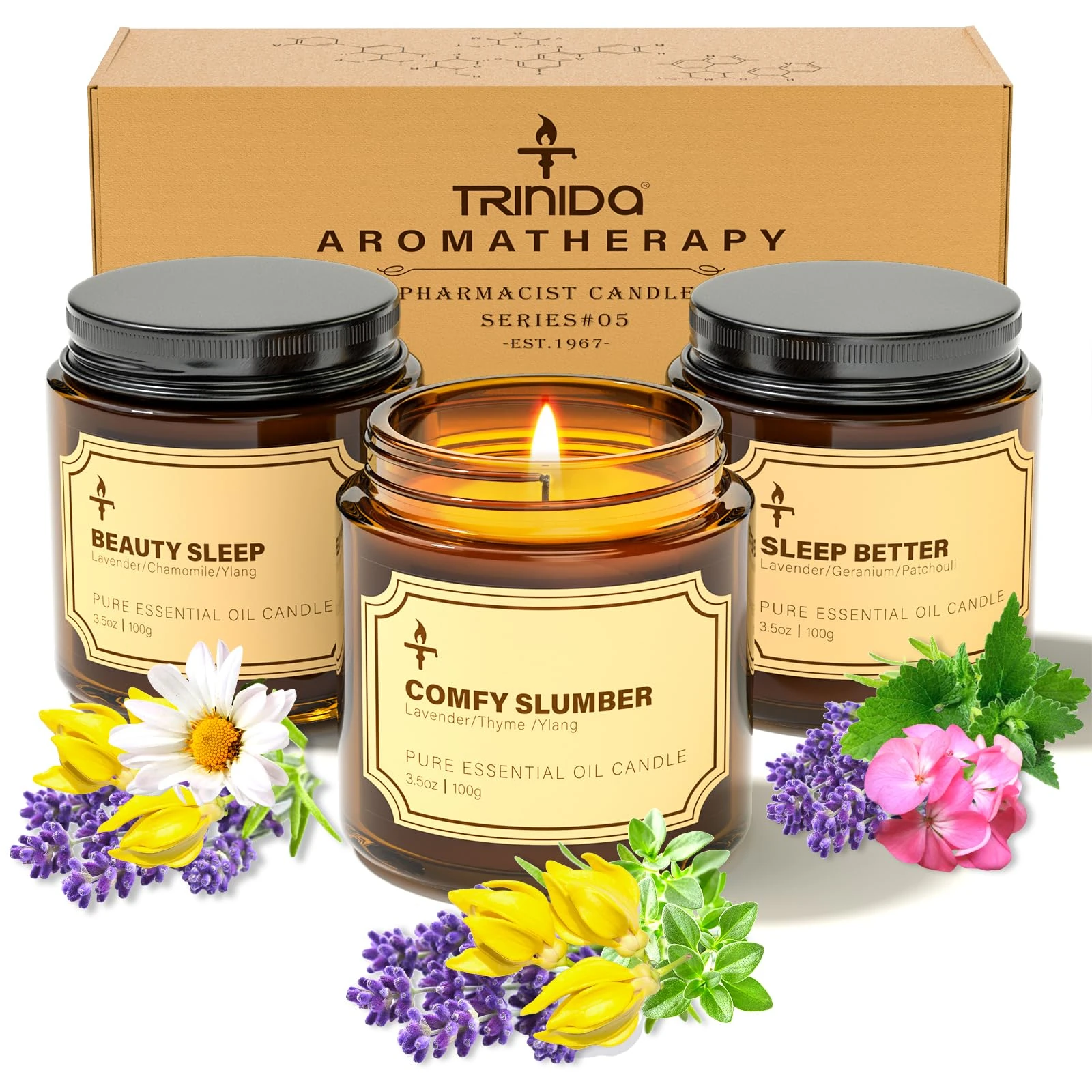 TRINIDa Sleep Candles Gifts for Women & Men, 3 Pack 3.5 oz Perfect Relaxation Candles Gifts for Women, Lavender Candle Long Burning for 90-105 Hrs, Aromatherapy Candle for Anxiety and Stress Relief