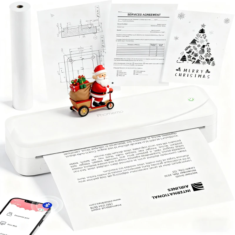 Phomemo A4 Portable Thermal Printer, M833 300DPI Thermal Printer Compatible with Phone & Laptop, Inkless Mobile Printer for Home Use, Business Trip, Office, Educators, Designers, Students - White