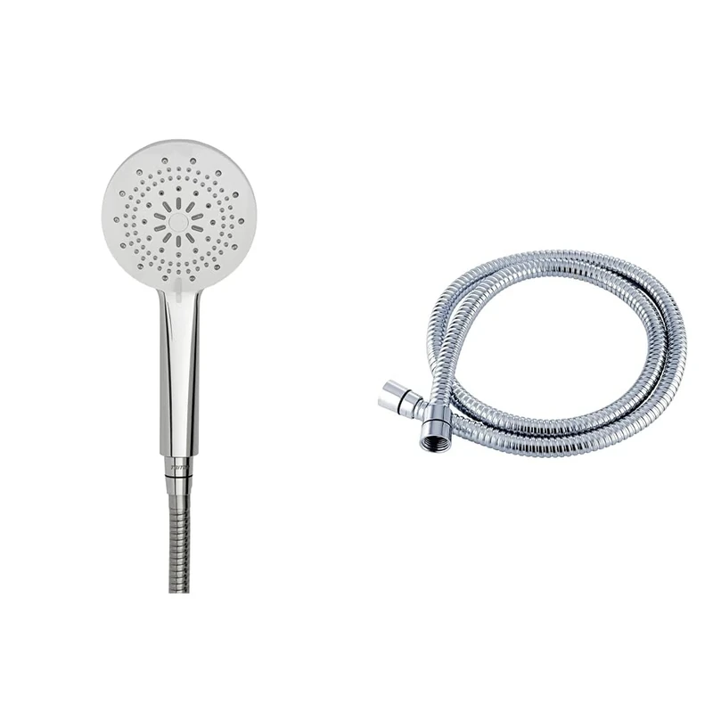 Triton Shower Head | Olivia | Water | 5 Setting Spray | High Pressure Shower Heads | Universal | Chrome | Head Set | Shower Accessories & Triton 1.5m Anti-Kink Shower Hose - Chrome