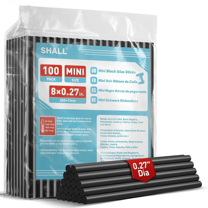 SHALL-100 Pack Black Glue Sticks, 0.27 inch x 8 inch (7 mm x 200 mm), Hot Glue Sticks, for All Temperature Hot Glue Guns, Multipurpose DIY - Image 1