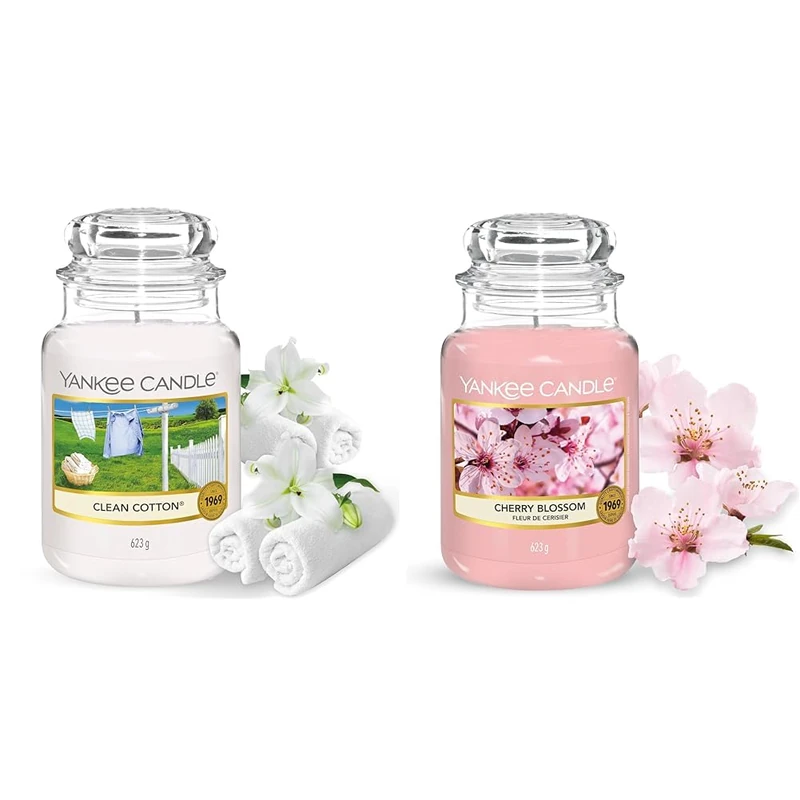 Yankee Candle Scented Candle, Clean Cotton & Cherry Blossom Large Jar Candle, Up to 150 Hours Burn Time