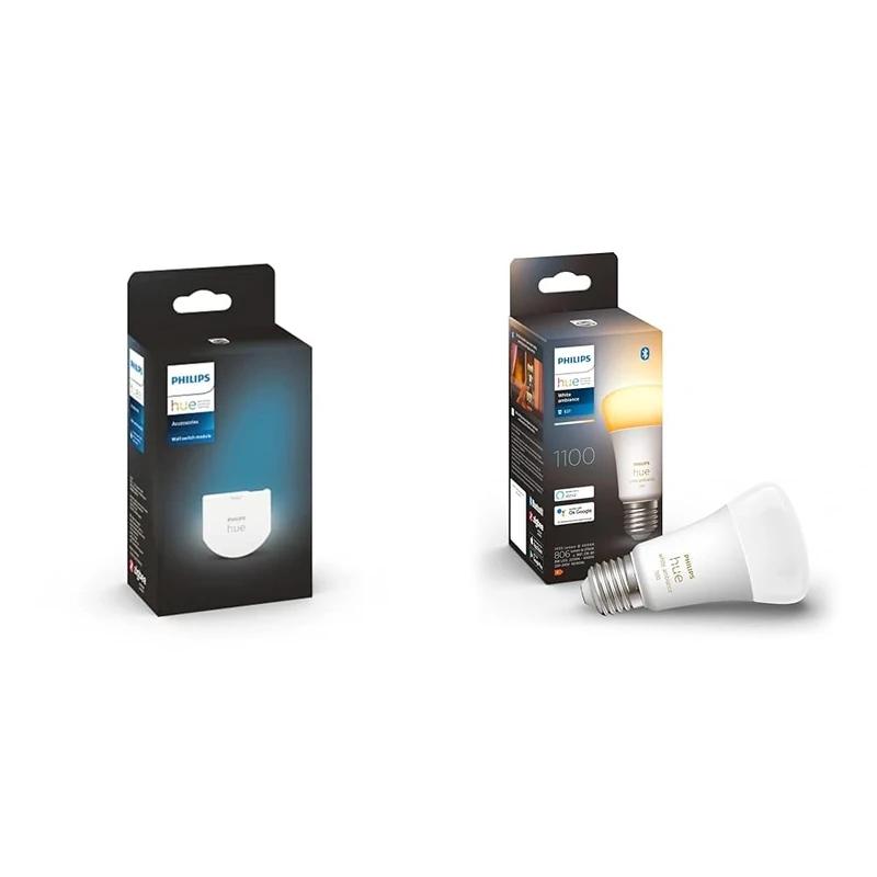 Philips Hue Smart Wall Switch Module Single Pack. Accessory for Indoor Home Smart LED Lighting & New White Ambiance Smart Light Bulb 75W - 1100 Lumen [E27 Edison Screw] with Bluetooth.