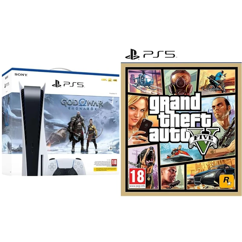 Playstation 5 Console + God of War Ragnarök (PS5) & Grand Theft Auto V (PS5)