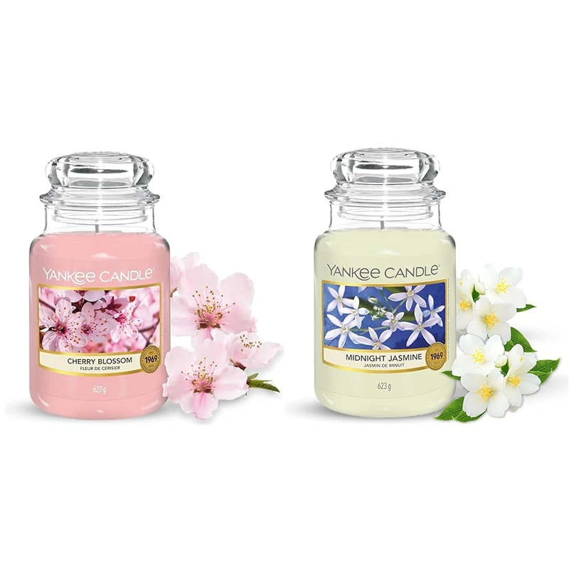 Yankee Candle Scented Candle, Cherry Blossom Large Jar Candle, Long Burning Candles & Scented Candle, Midnight Jasmine Large Jar Candle, Long Burning Candles
