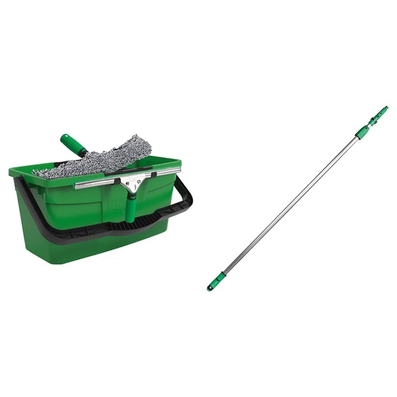 UNGER AK013 Window Cleaning Kit 3-in1 Starter Set - Window Squeegee & EZ120UNGER OptiLoc Telescopic Window Cleaning Pole/Multi-Use Extension Pole